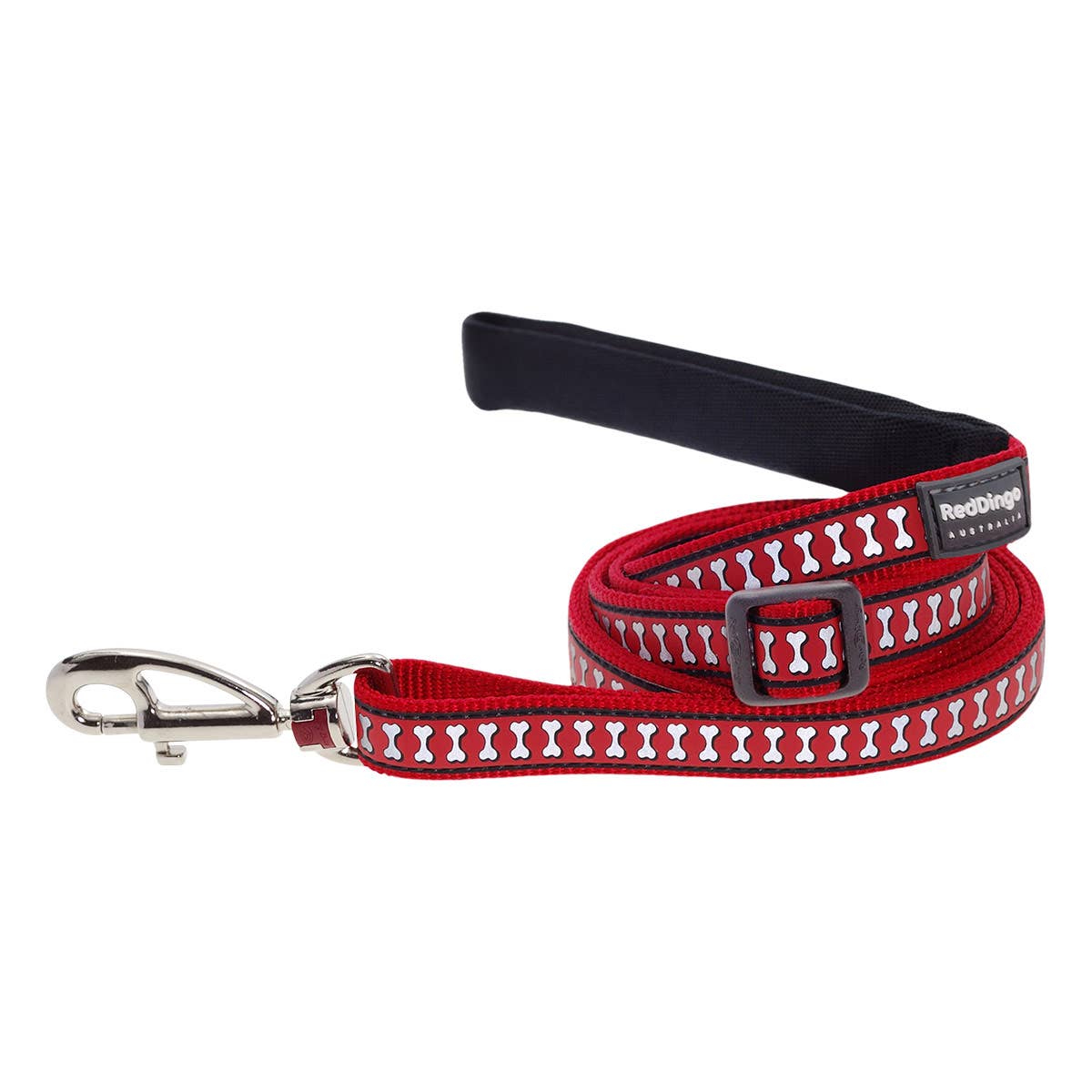 Adjustable Dog Leash Reflective Bones Red