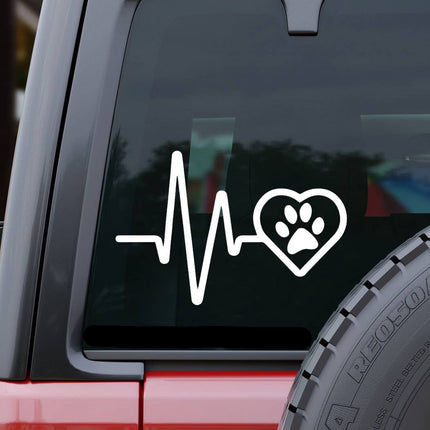 Dog Cat Heartbeat White Vinyl Window Sticker Decal