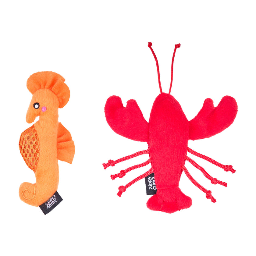 Cat Toy Mesh Mates 2-Pack - Seahorse and Lobster