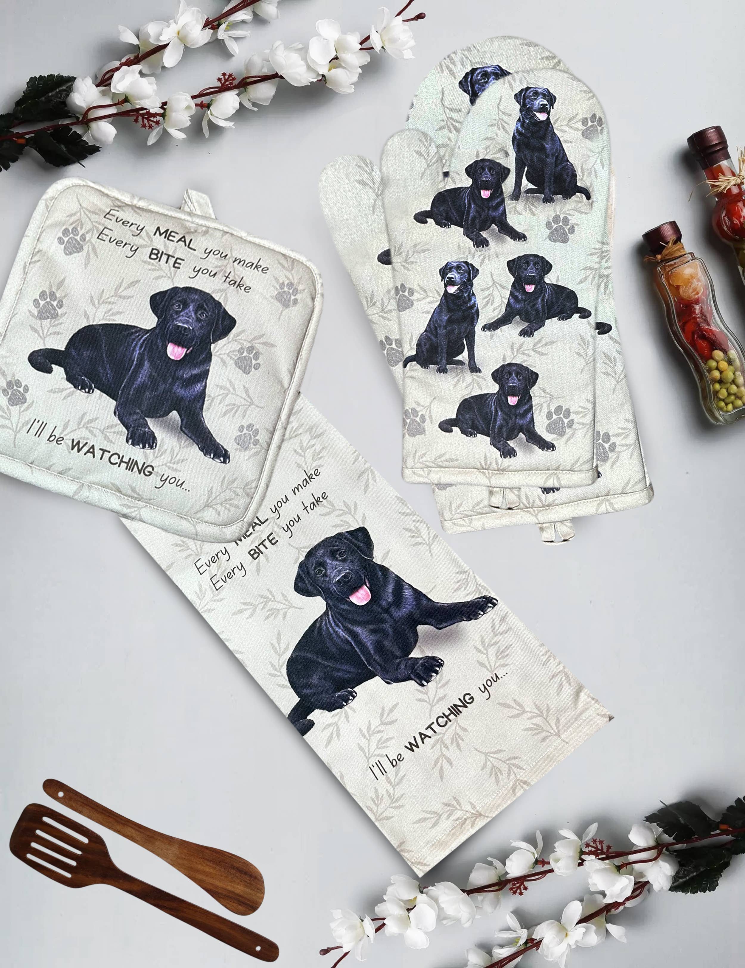 Labrador, black, oven mitt set