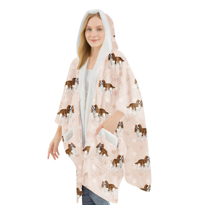 King Charles Cavalier Snugg Wraps with Hoodie – Ultra Soft Sherpa Fleece Wrap for Pet Lovers
