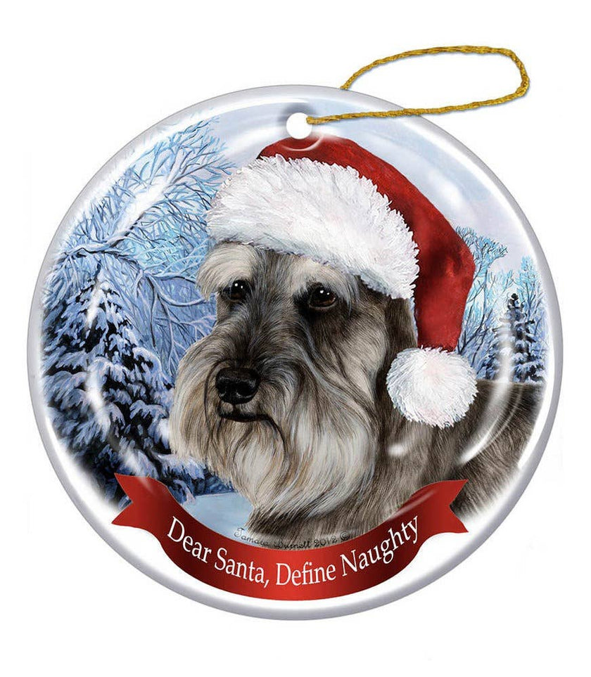 Schnauzer (Uncropped) Santa Dog Porcelain Christmas Ornament
