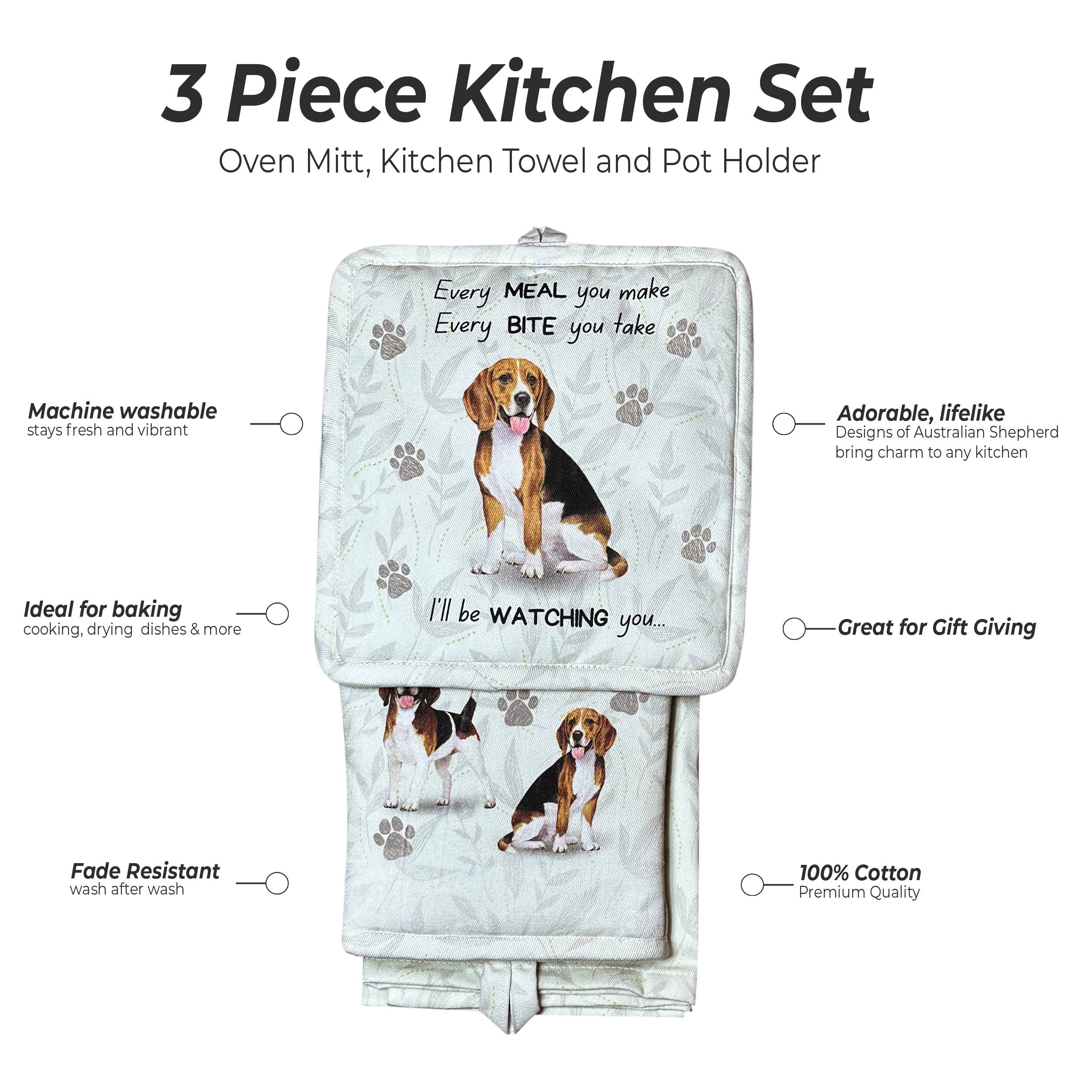 Beagle, oven mitt set
