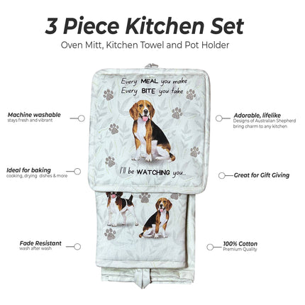 Beagle, oven mitt set