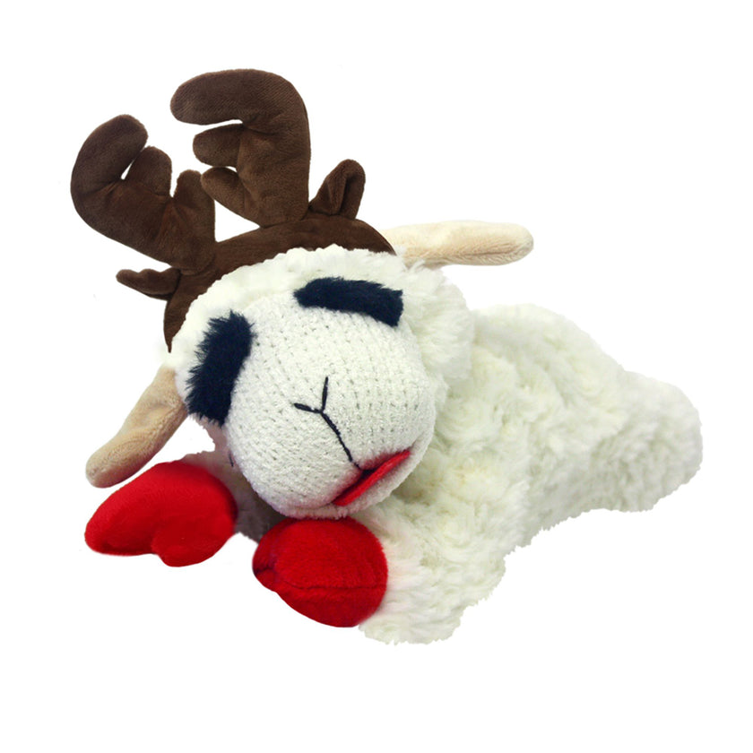 Holiday Lamb Chop w/Antlers Christmas Plush Dog Toy