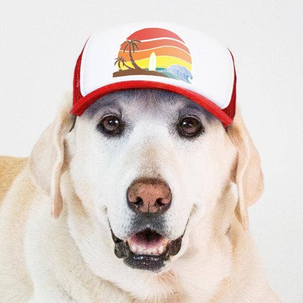 Trucker Hat for Dogs/Cats: Island Sunset Red / M