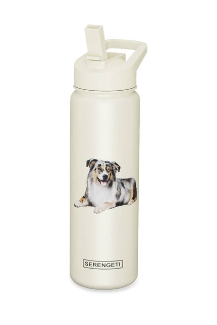 Australian Shepherd Stainless Steel Water Bottle 24 Oz. Serengeti