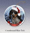 Coonhound Blue Tick Santa Hat Dog Porcelain  Ornament