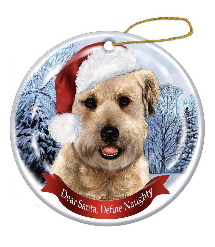 Wheaten Terrier Santa Hat Dog Porcelain Christmas Ornament