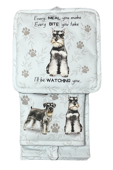 Schnauzer uncropped, oven mitt set