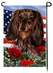 Dachshund Long Haired Chocolate Dapple - Patriotic Flower...