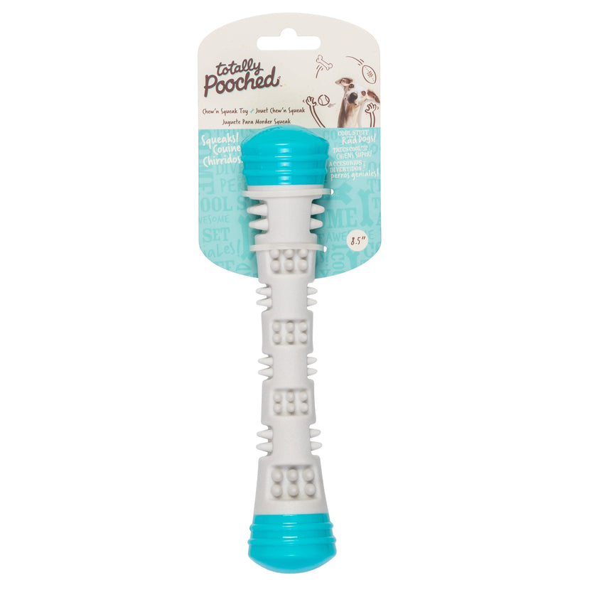 Totally Pooched Chew n' Squeak Stick Foam Rubber Sm Gry/Teal