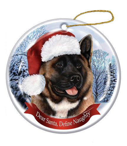 Akita (Black & Red) Santa Hat Dog Porcelain Ornament