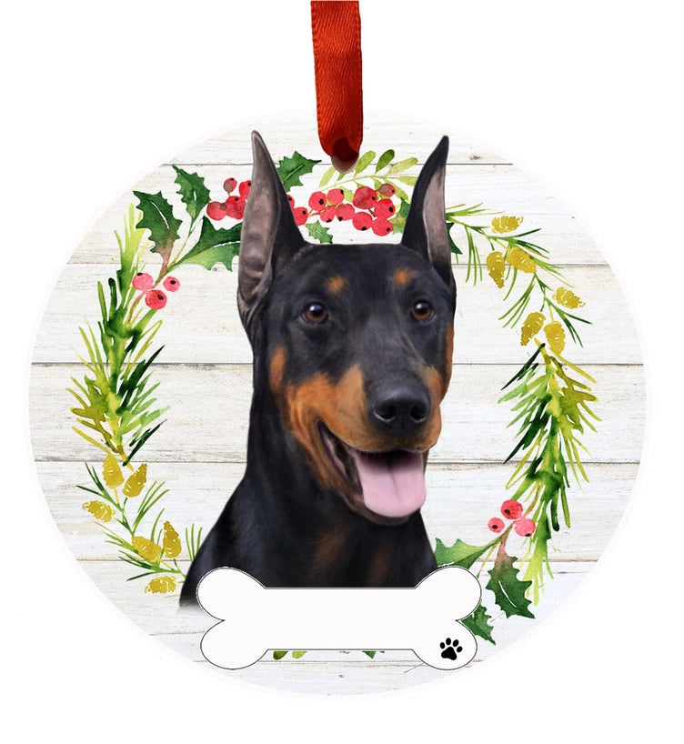 Doberman Ceramic Wreath Ornament