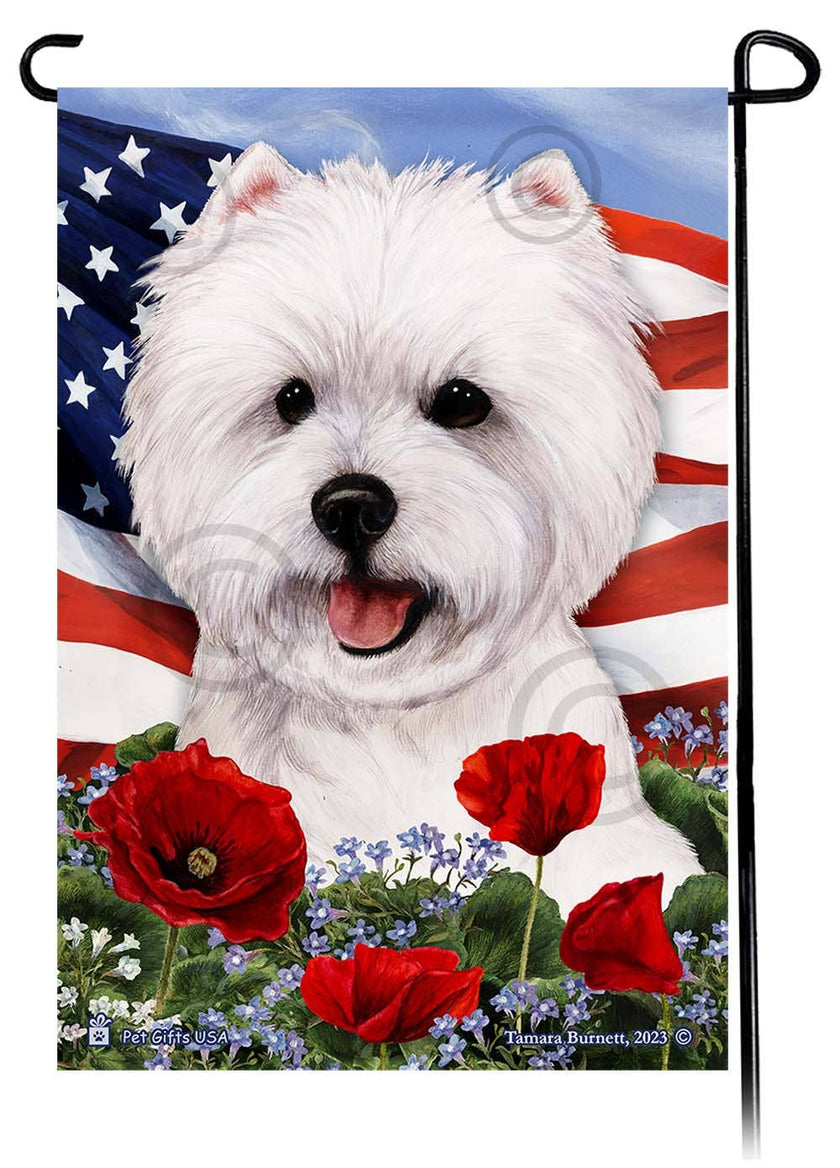 Westie- Patriotic Flowers Garden Flag
