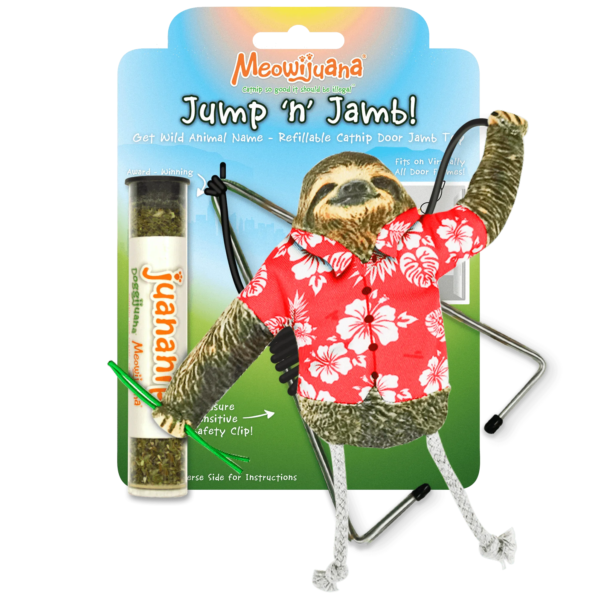 Meowijuana® Jump 'n' Jamb Get Wild Sloth Interactive Cat Toy