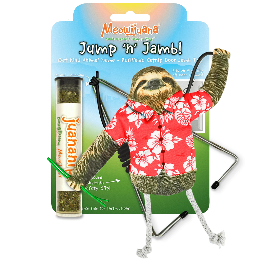 Meowijuana® Jump 'n' Jamb Get Wild Sloth Interactive Cat Toy