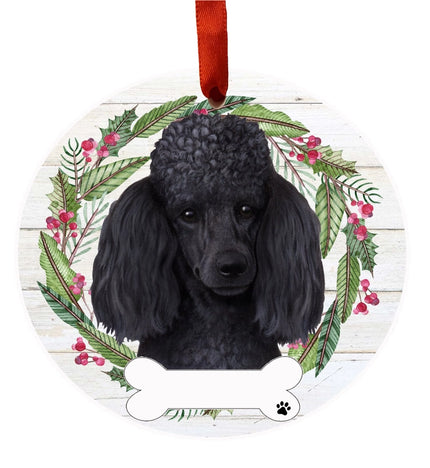 Poodle Ceramic Wreath Ornament (Black)