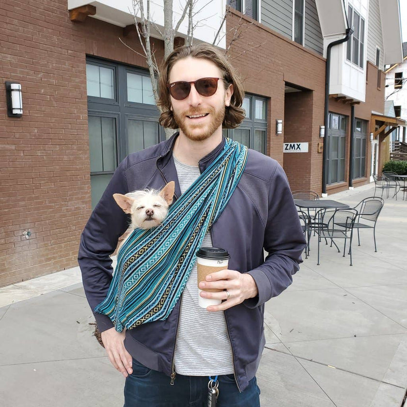 Dog Sling Woven Peacock Blue Design