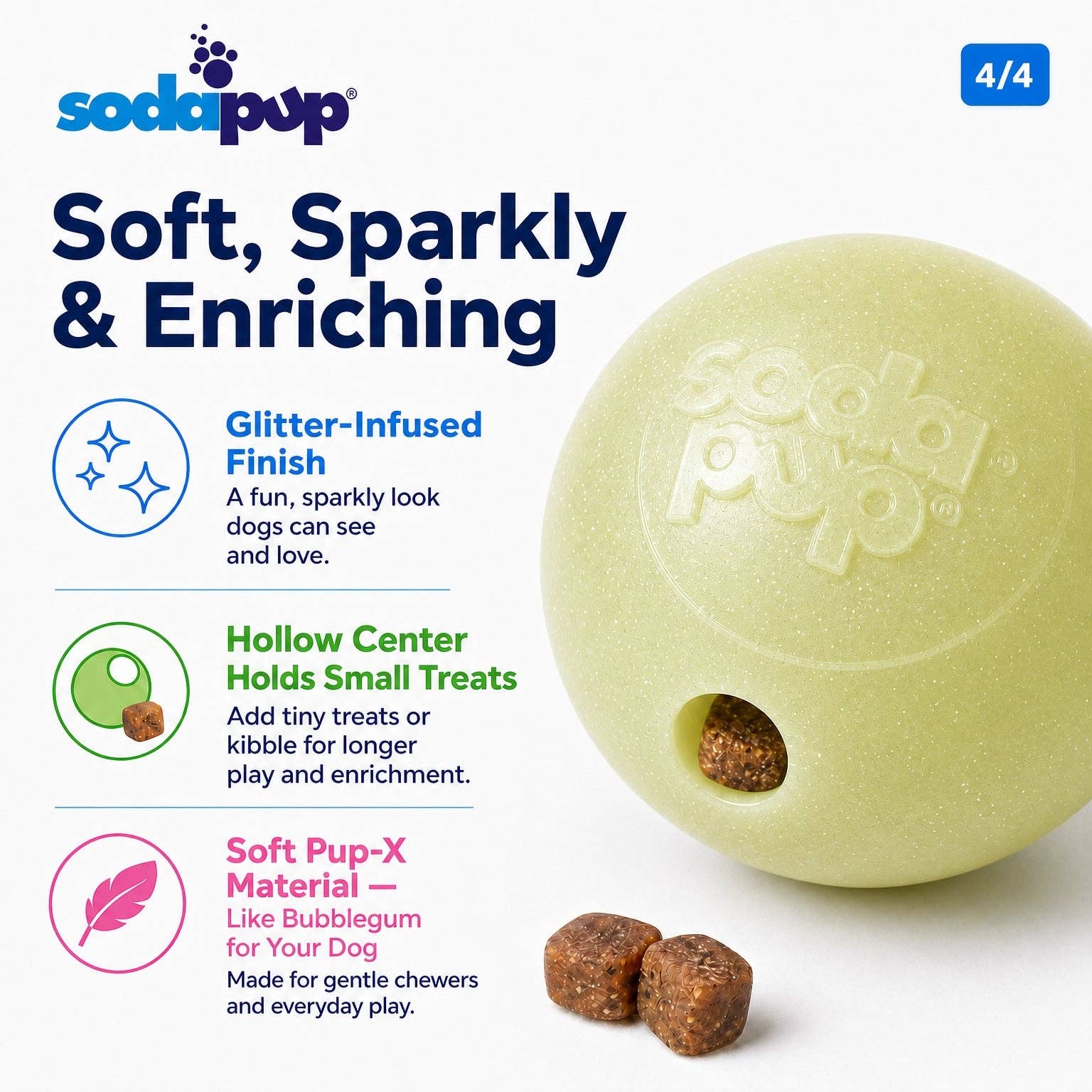 Glow in the Dark Glitter Ball 2-Pack Dog Toy Soft PUP-X Rubber Floating Fetch Ball with Treat Dispenser