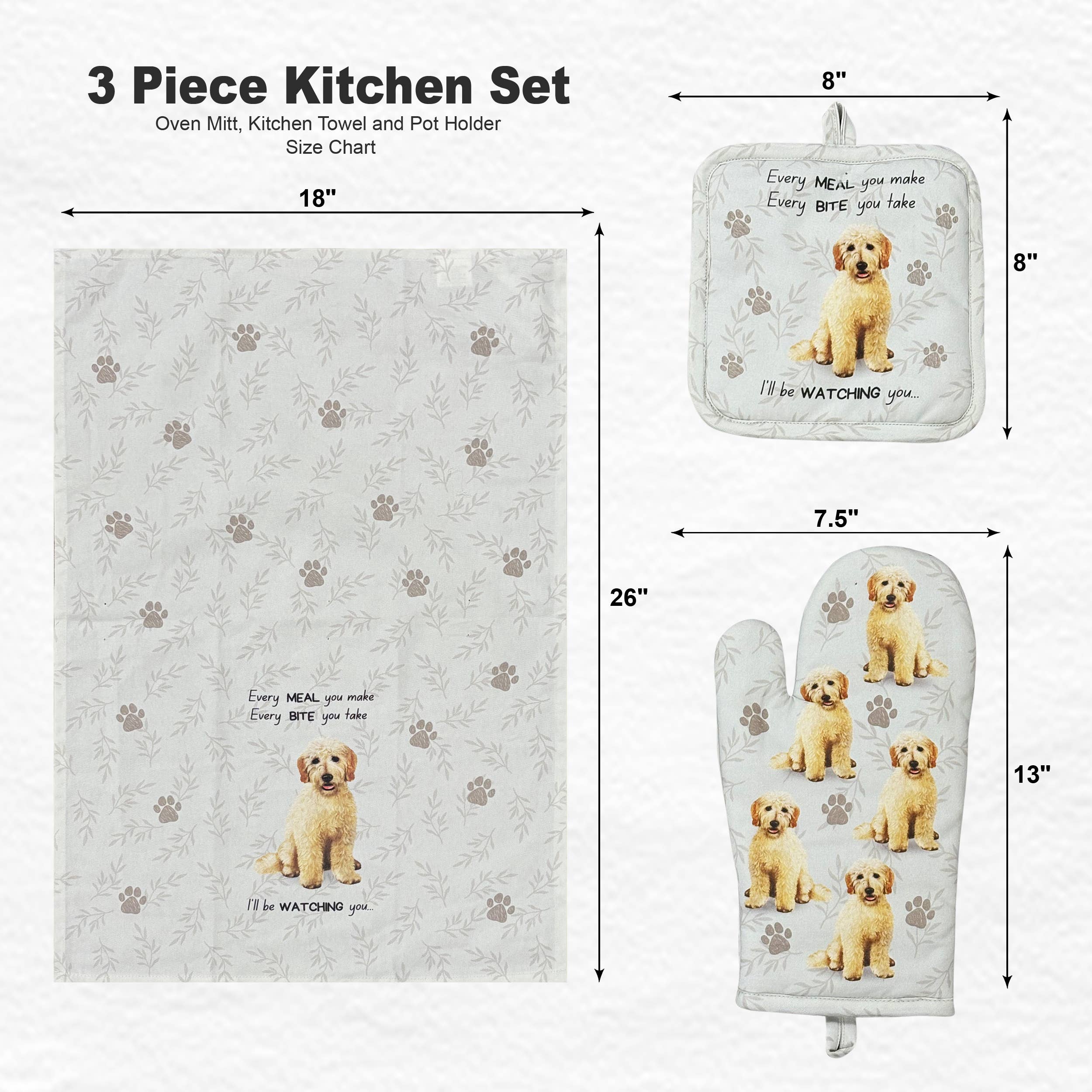 Goldendoodle, oven mitt set