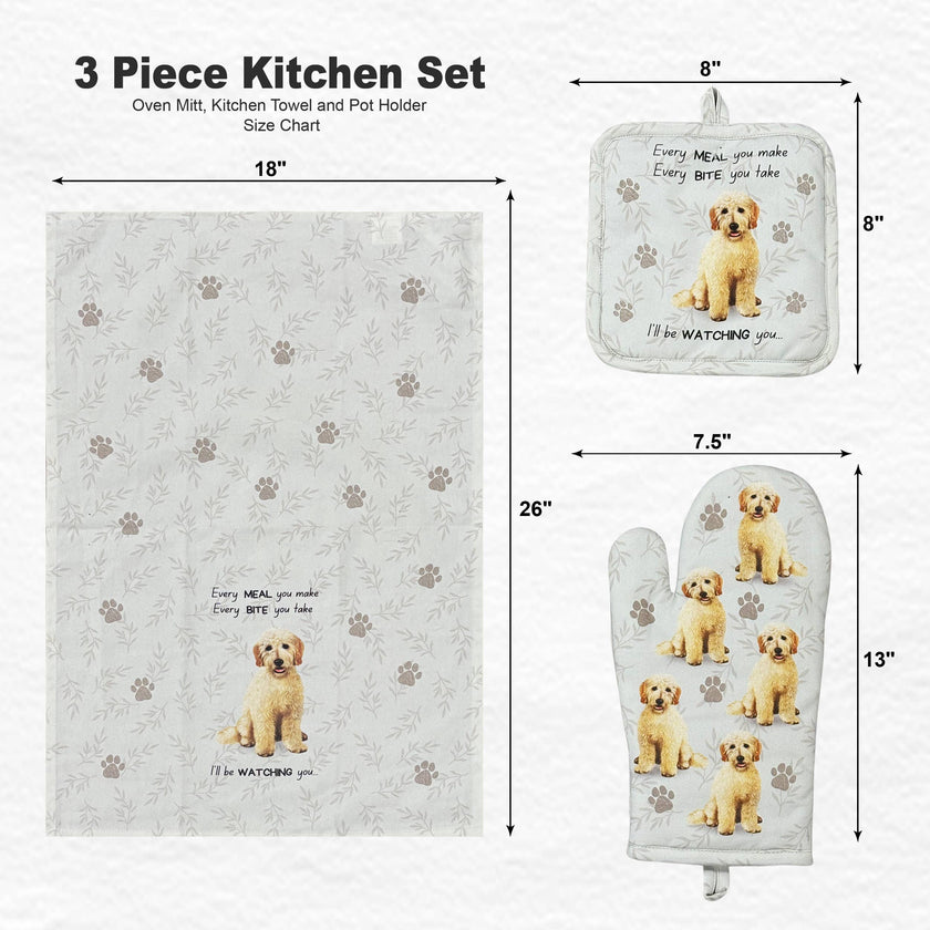 Goldendoodle, oven mitt set