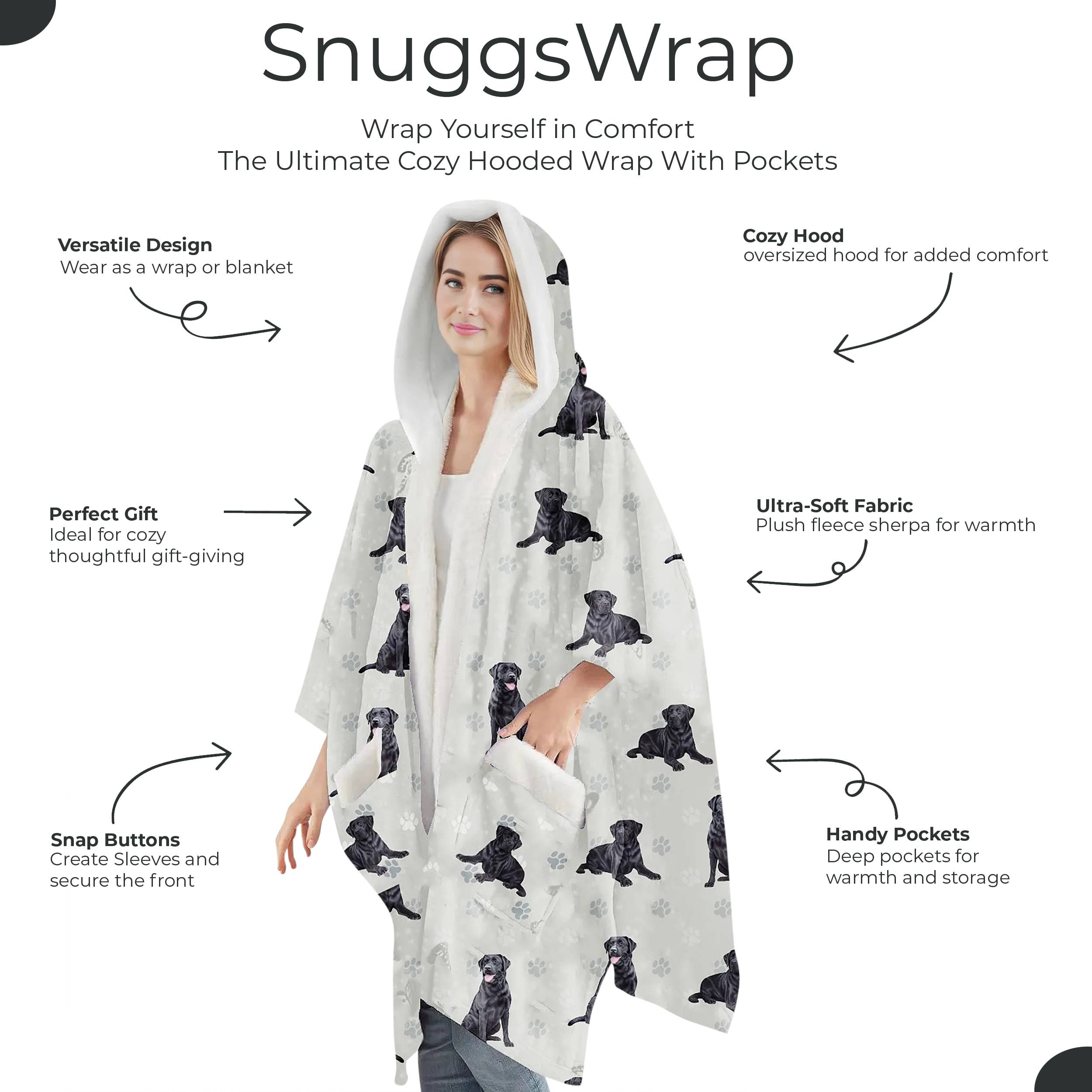 Labrador, Black Snugg Wraps with Hoodie – Ultra Soft Sherpa Fleece Wrap for Pet Lovers