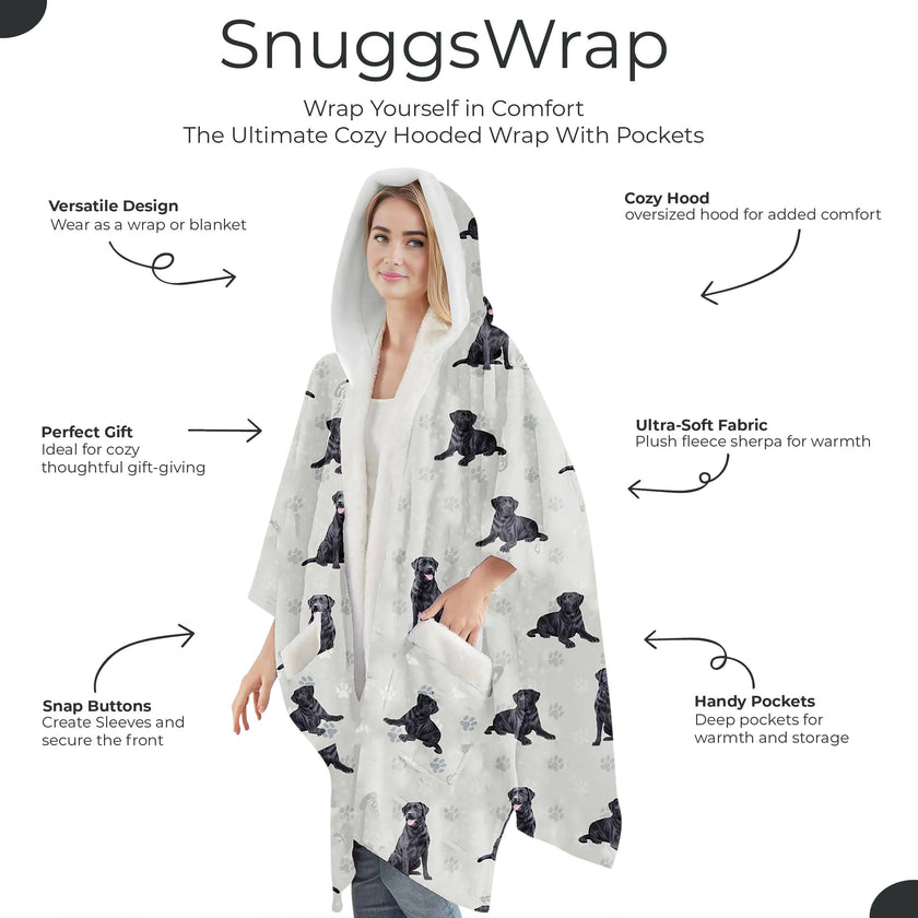 Labrador, Black Snugg Wraps with Hoodie – Ultra Soft Sherpa Fleece Wrap for Pet Lovers