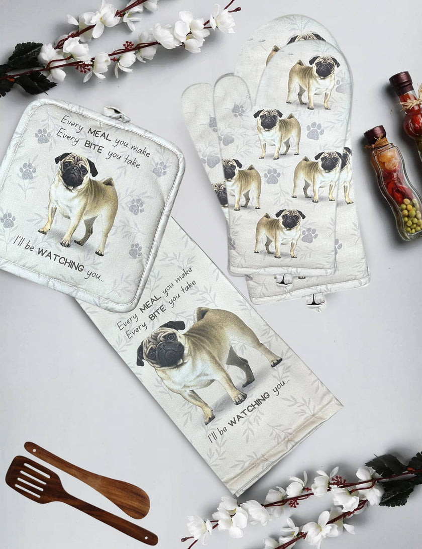 Pug, oven mitt set