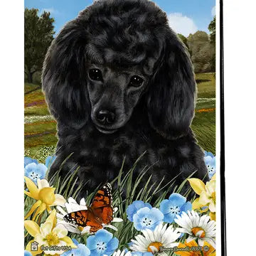 Poodle, Black Garden Flag (Summer Flowers)