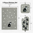 Black and white Cat, oven mitt set