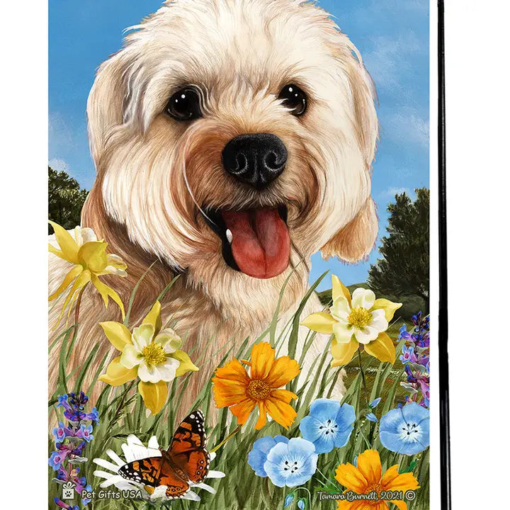 Cavapoo, Blonde Summer Flowers Garden Flag