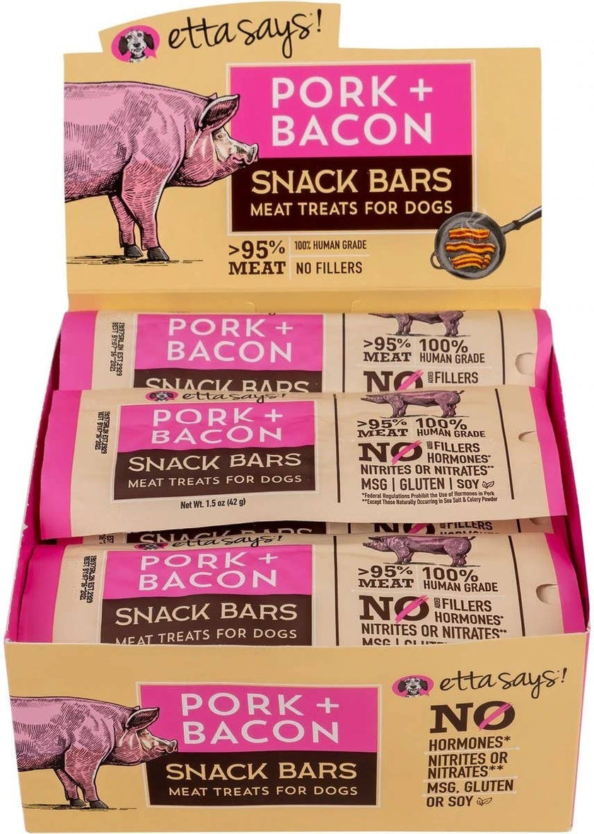 Etta Says! Meat Snack Bar Pork + Bacon Dog Chew 1.5oz- Each