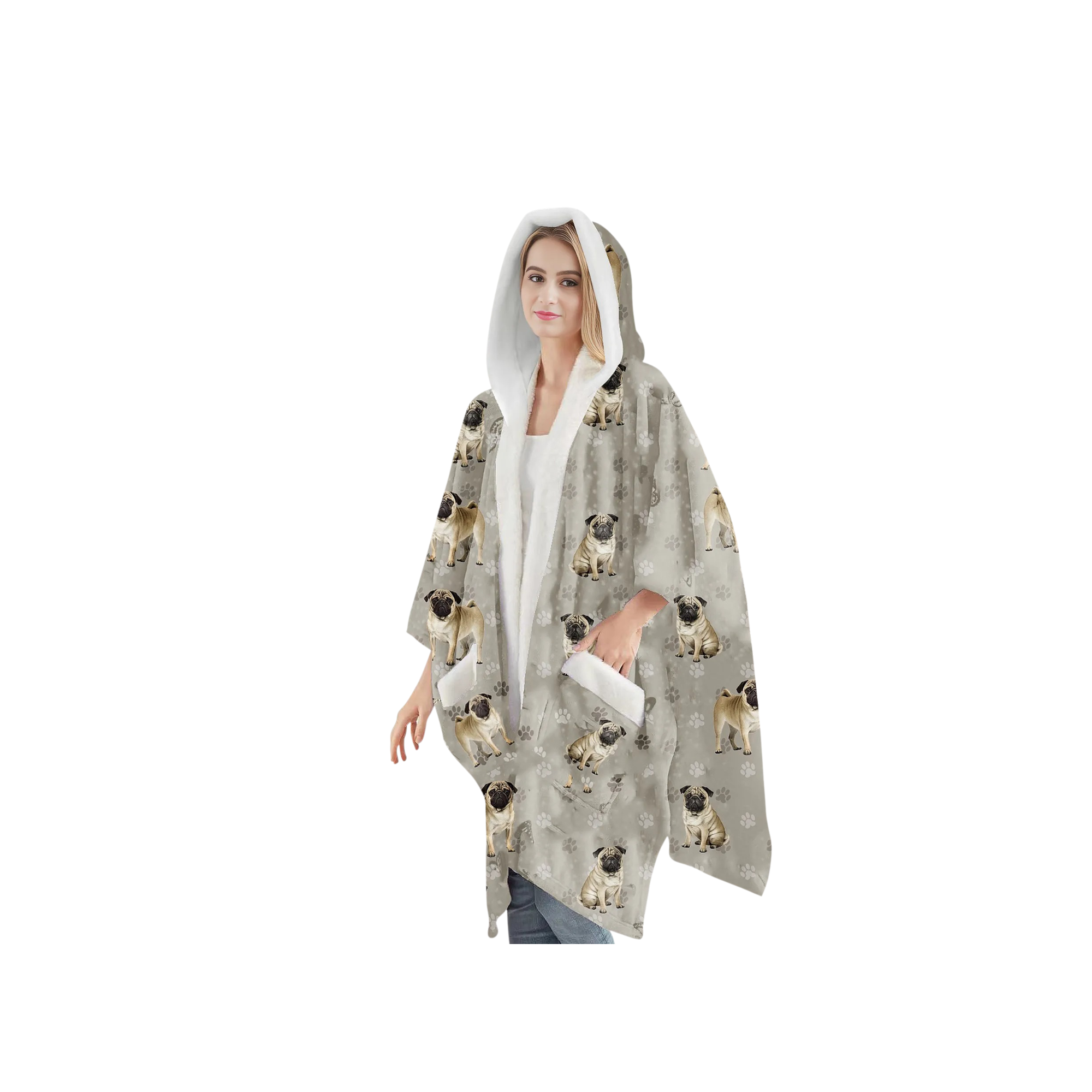 Pug Snugg Wraps with Hoodie – Ultra Soft Sherpa Fleece Wrap for Pet Lovers