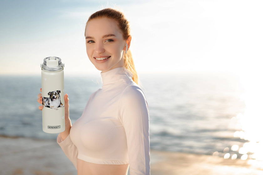 Australian Shepherd Stainless Steel Water Bottle 24 Oz. Serengeti