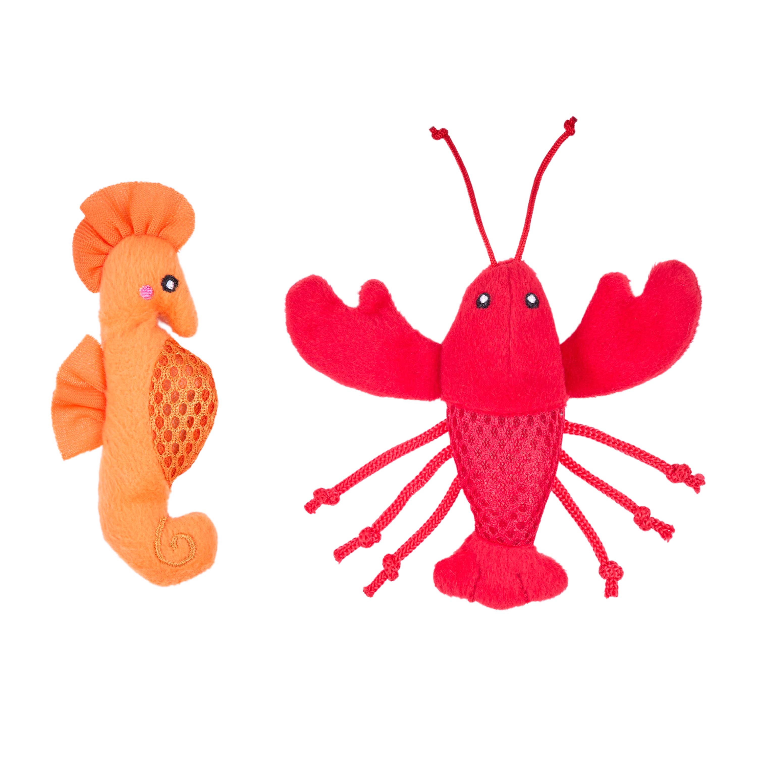 Cat Toy Mesh Mates 2-Pack - Seahorse and Lobster