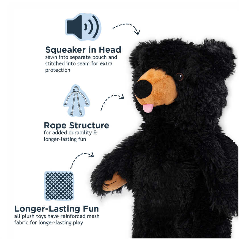 Stuffless Black Bear Squeaker Dog Toy