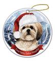 Lhasa Apso Santa Hat Dog Porcelain Christmas Ornament