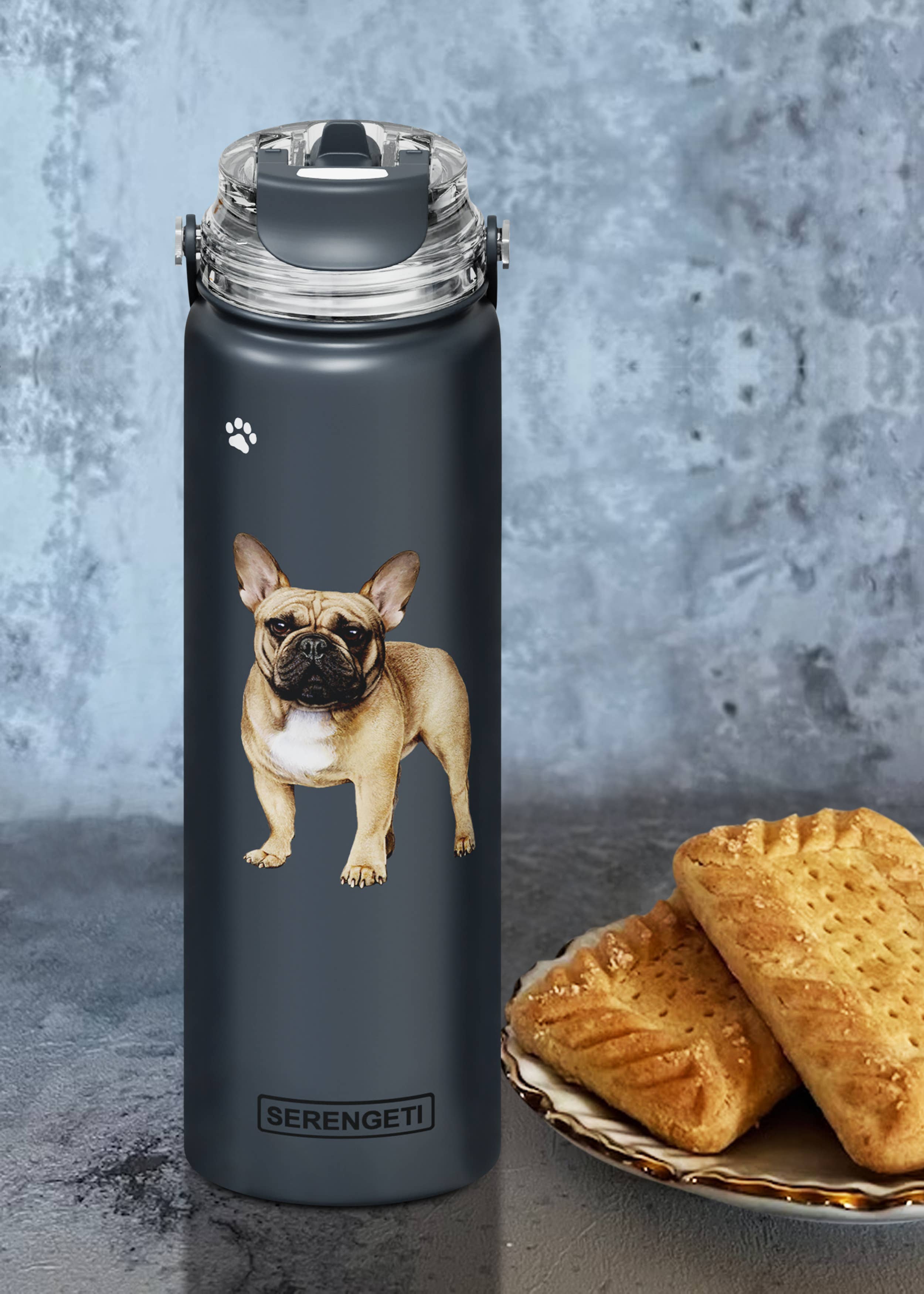 French Bulldog Stainless Steel Water Bottle 24 Oz. Serengeti