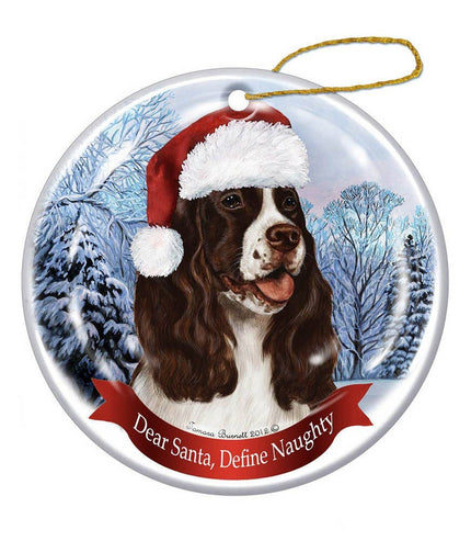 Springer Spaniel (Liver & White) Santa Hat Dog Ornament