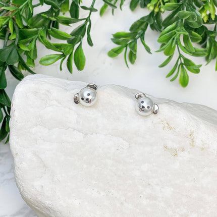 Dog Pearl Stud Earrings - Silver