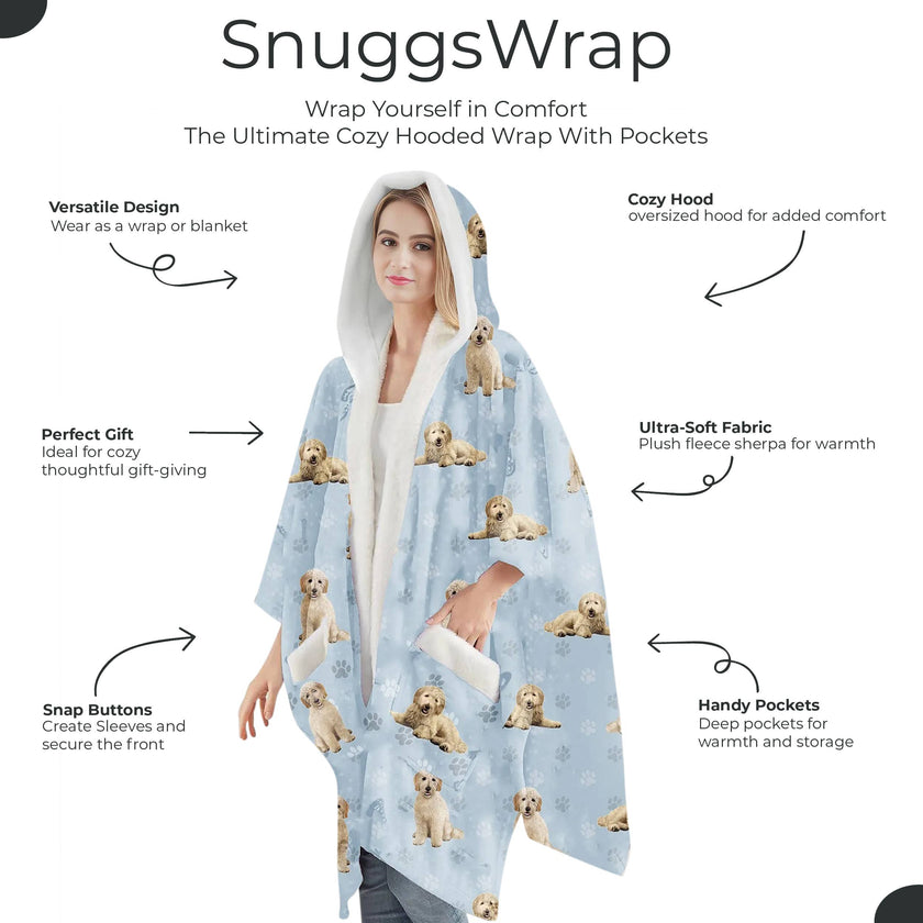 Goldendoodle Snugg Wraps with Hoodie – Ultra Soft Sherpa Fleece Wrap for Pet Lovers