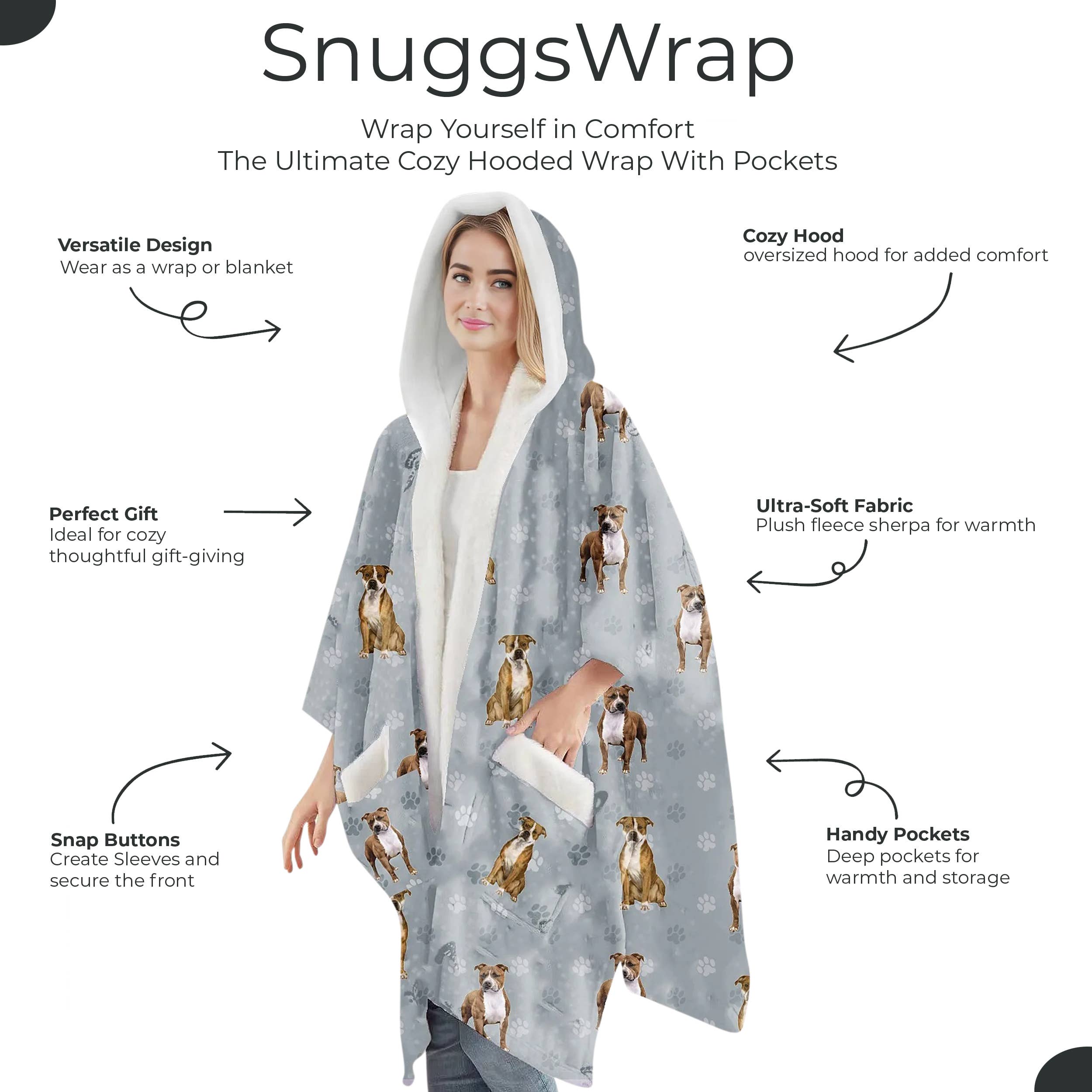 Pitbull Snugg Wraps with Hoodie – Ultra Soft Sherpa Fleece Wrap for Pet Lovers