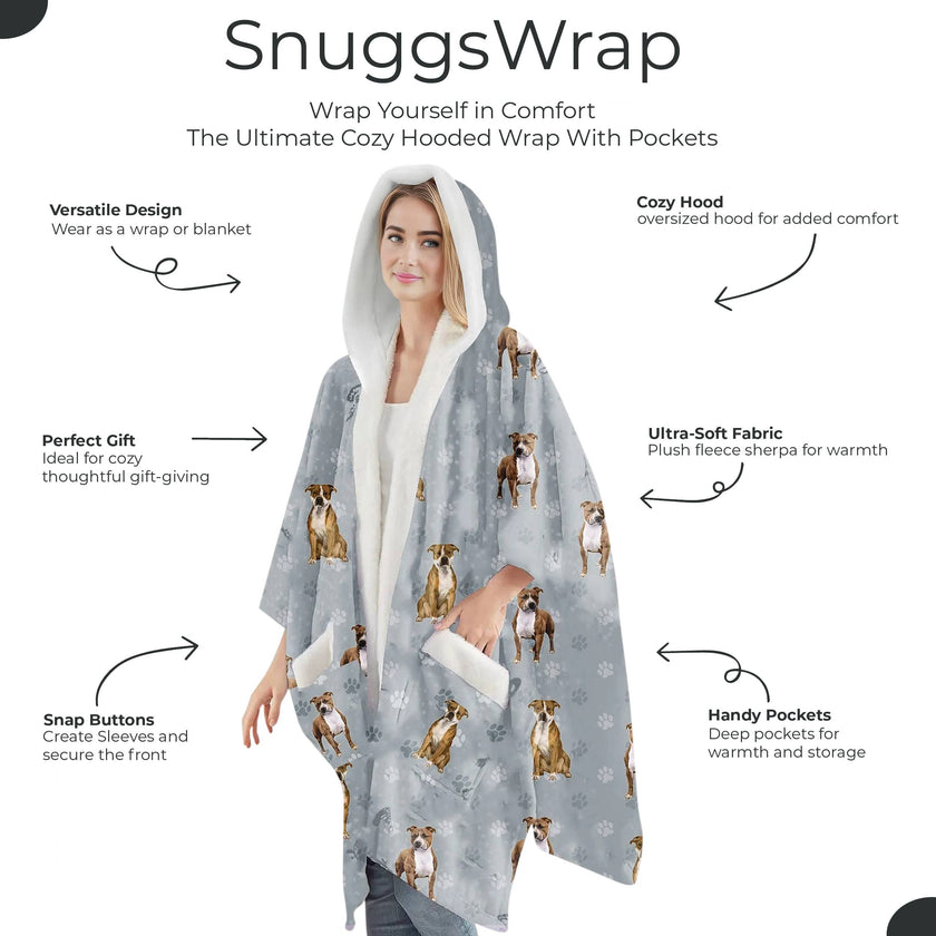Pitbull Snugg Wraps with Hoodie – Ultra Soft Sherpa Fleece Wrap for Pet Lovers