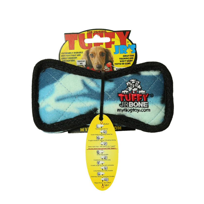 Tuffy Jr Bone 2 - Camo Blue, Durable, Tough, Squeaky Dog Toy