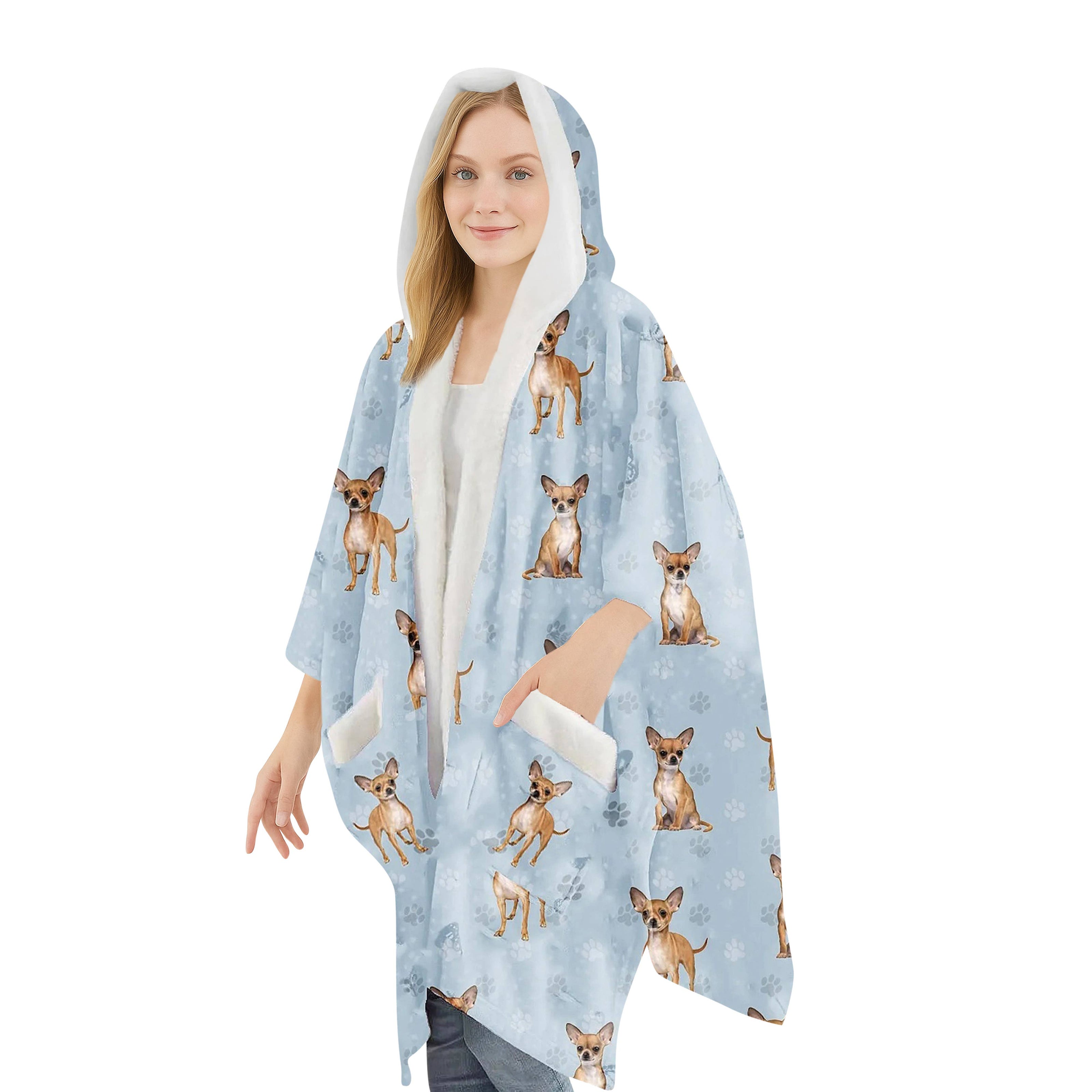 Chihuahua Snugg Wraps with Hoodie – Ultra Soft Sherpa Fleece Wrap for Pet Lovers