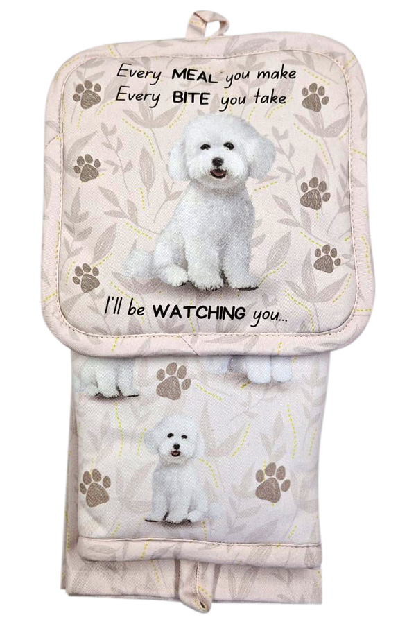 Bichon Frise, oven mitt set