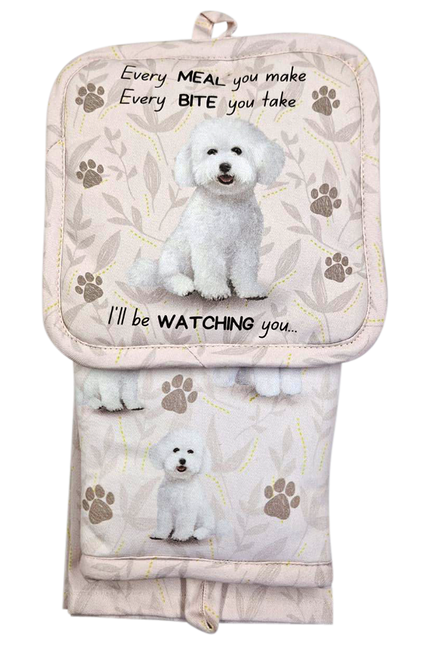 Bichon Frise, oven mitt set