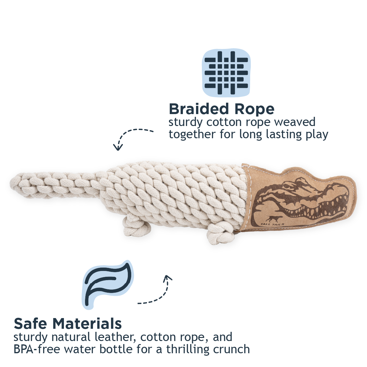 Dog Toy Crocodile Natural Leather Crunch Rope Toy