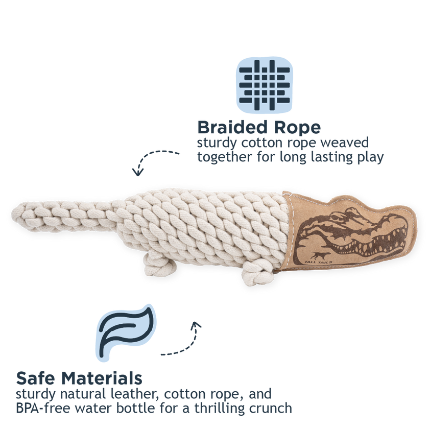 Dog Toy Crocodile Natural Leather Crunch Rope Toy